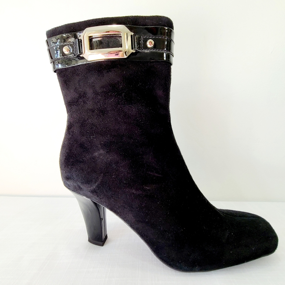 Mint Franco Sarto Black Suede Ankle Booties